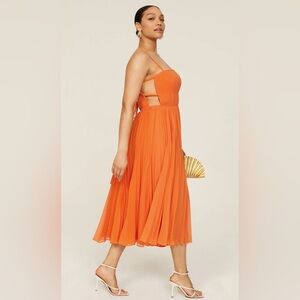 Fame & Partners Eira Dress Vibrant Orange Pleated Midi Cocktail Dress Size 14